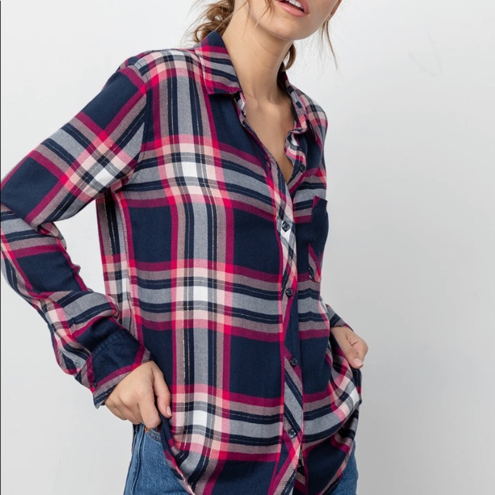 Rails “Hunter” Fuscia, Pink & Navy Buttondown Shi… - image 3